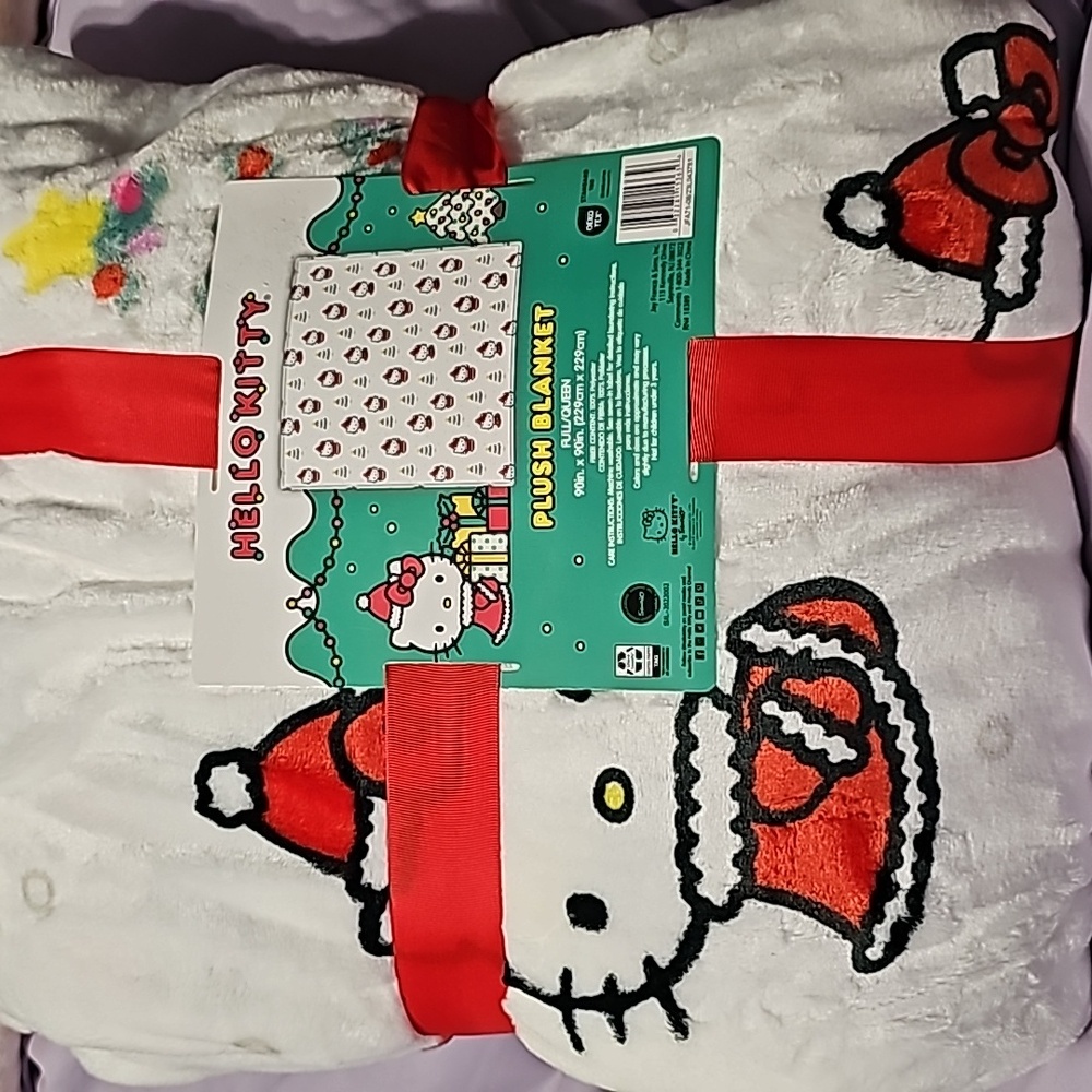 Sanrio Hello Kitty Christmas Santa Tree Plush FULL/QUEEN Blanket 90in x 90in-NWT